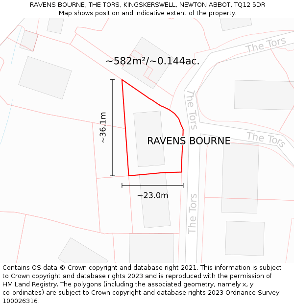 RAVENS BOURNE, THE TORS, KINGSKERSWELL, NEWTON ABBOT, TQ12 5DR: Plot and title map