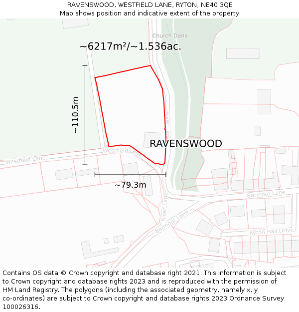 RAVENSWOOD, WESTFIELD LANE, RYTON, NE40 3QE: Plot and title map