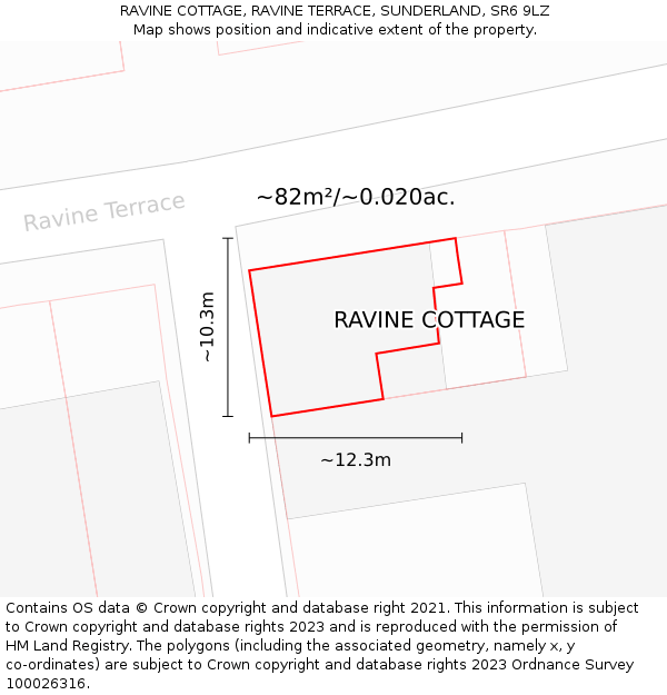 RAVINE COTTAGE, RAVINE TERRACE, SUNDERLAND, SR6 9LZ: Plot and title map