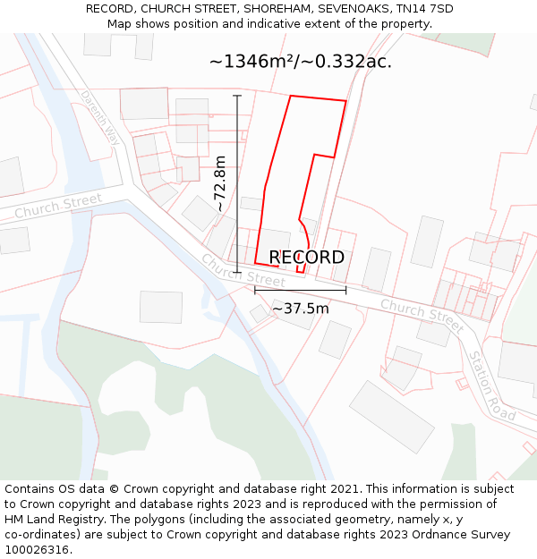 RECORD, CHURCH STREET, SHOREHAM, SEVENOAKS, TN14 7SD: Plot and title map