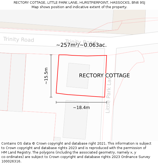 RECTORY COTTAGE, LITTLE PARK LANE, HURSTPIERPOINT, HASSOCKS, BN6 9SJ: Plot and title map