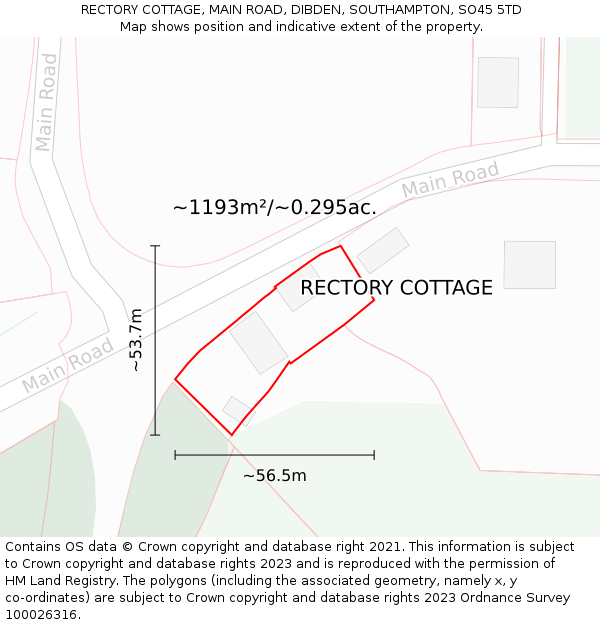 RECTORY COTTAGE, MAIN ROAD, DIBDEN, SOUTHAMPTON, SO45 5TD: Plot and title map