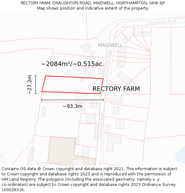 RECTORY FARM, DRAUGHTON ROAD, MAIDWELL, NORTHAMPTON, NN6 9JF: Plot and title map