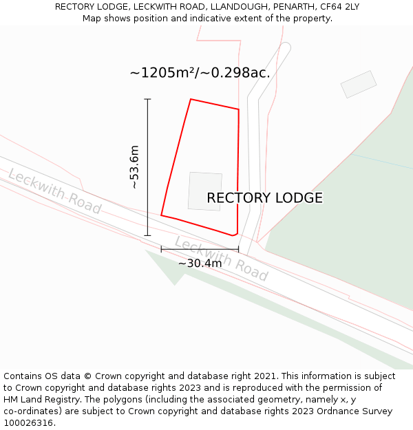 RECTORY LODGE, LECKWITH ROAD, LLANDOUGH, PENARTH, CF64 2LY: Plot and title map