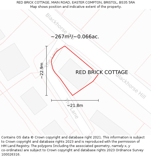 RED BRICK COTTAGE, MAIN ROAD, EASTER COMPTON, BRISTOL, BS35 5RA: Plot and title map