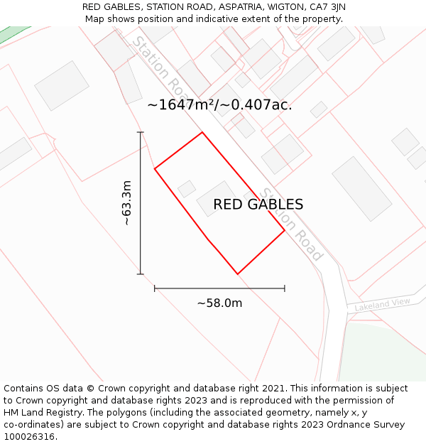 RED GABLES, STATION ROAD, ASPATRIA, WIGTON, CA7 3JN: Plot and title map