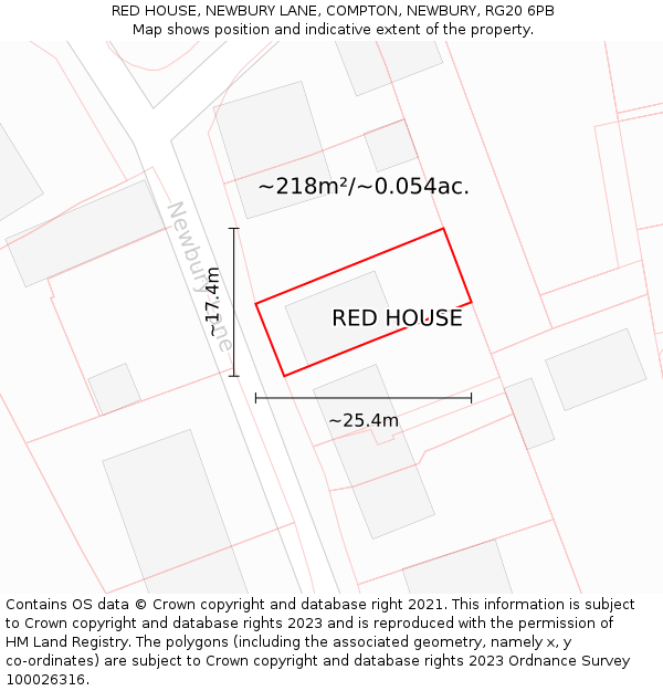 RED HOUSE, NEWBURY LANE, COMPTON, NEWBURY, RG20 6PB: Plot and title map