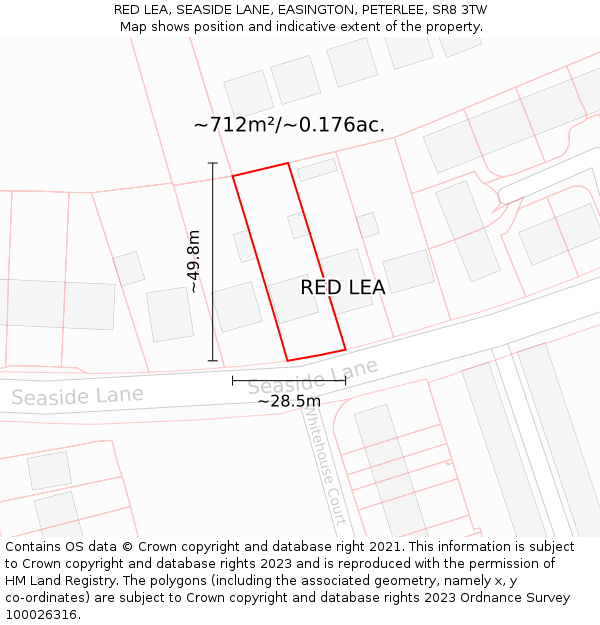 RED LEA, SEASIDE LANE, EASINGTON, PETERLEE, SR8 3TW: Plot and title map