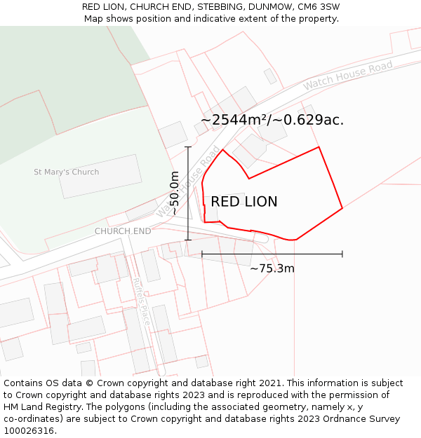 RED LION, CHURCH END, STEBBING, DUNMOW, CM6 3SW: Plot and title map