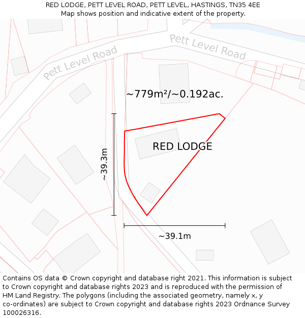 RED LODGE, PETT LEVEL ROAD, PETT LEVEL, HASTINGS, TN35 4EE: Plot and title map