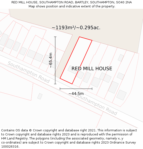 RED MILL HOUSE, SOUTHAMPTON ROAD, BARTLEY, SOUTHAMPTON, SO40 2NA: Plot and title map