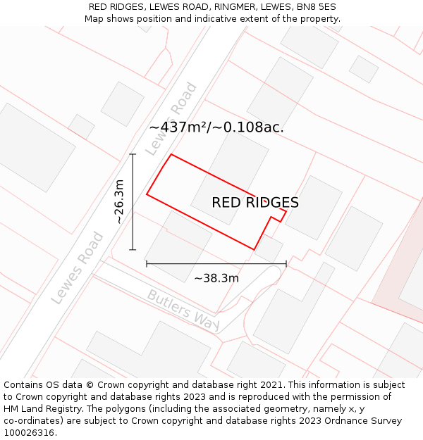 RED RIDGES, LEWES ROAD, RINGMER, LEWES, BN8 5ES: Plot and title map