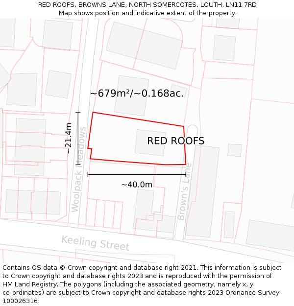 RED ROOFS, BROWNS LANE, NORTH SOMERCOTES, LOUTH, LN11 7RD: Plot and title map