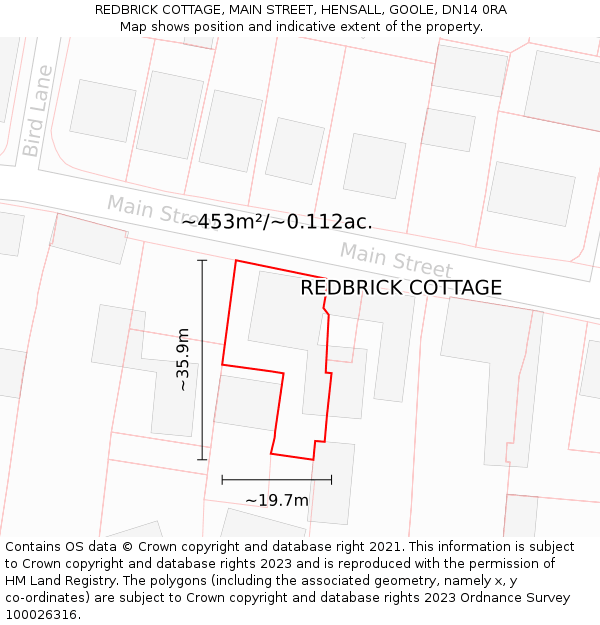 REDBRICK COTTAGE, MAIN STREET, HENSALL, GOOLE, DN14 0RA: Plot and title map