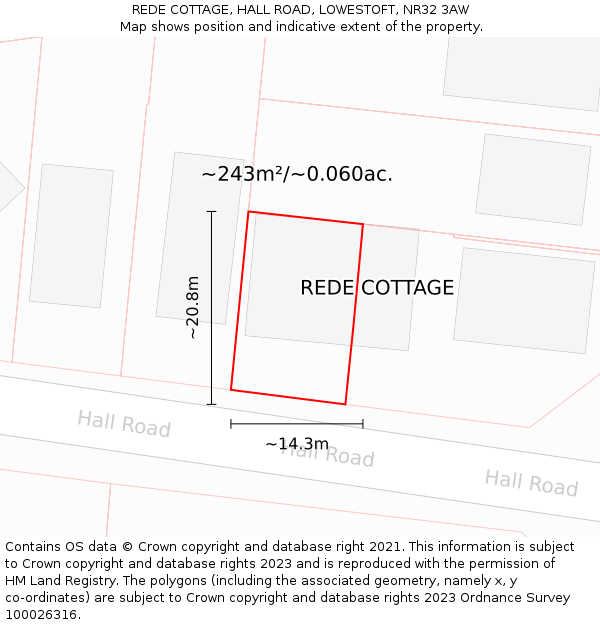 REDE COTTAGE, HALL ROAD, LOWESTOFT, NR32 3AW: Plot and title map