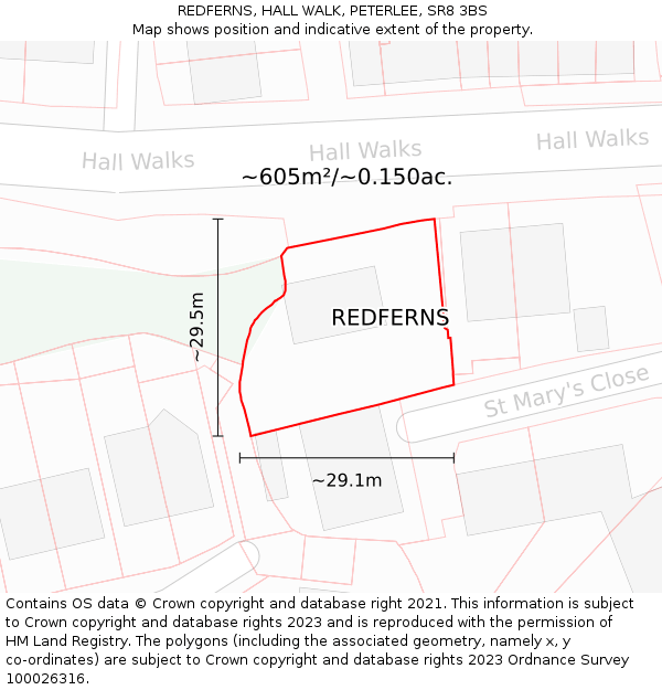 REDFERNS, HALL WALK, PETERLEE, SR8 3BS: Plot and title map