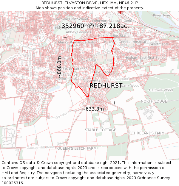 REDHURST, ELVASTON DRIVE, HEXHAM, NE46 2HP: Plot and title map