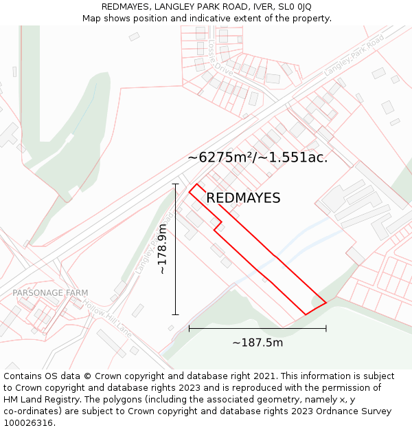 REDMAYES, LANGLEY PARK ROAD, IVER, SL0 0JQ: Plot and title map