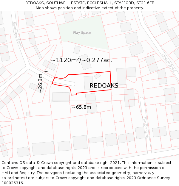 REDOAKS, SOUTHWELL ESTATE, ECCLESHALL, STAFFORD, ST21 6EB: Plot and title map