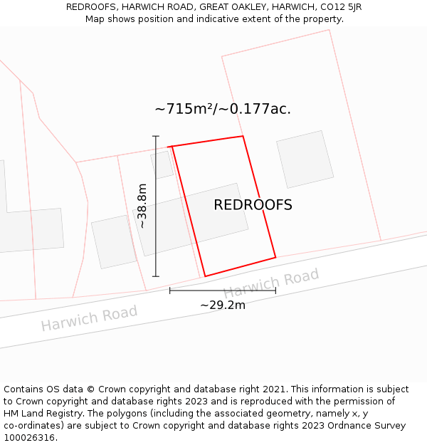 REDROOFS, HARWICH ROAD, GREAT OAKLEY, HARWICH, CO12 5JR: Plot and title map