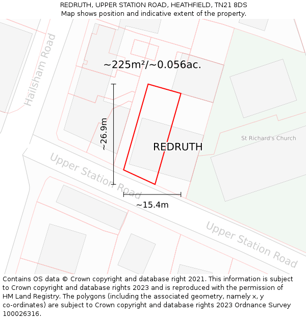 REDRUTH, UPPER STATION ROAD, HEATHFIELD, TN21 8DS: Plot and title map