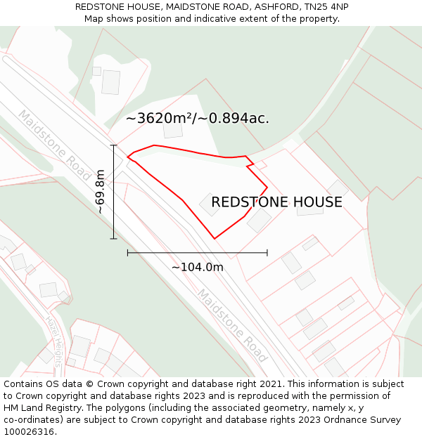 REDSTONE HOUSE, MAIDSTONE ROAD, ASHFORD, TN25 4NP: Plot and title map