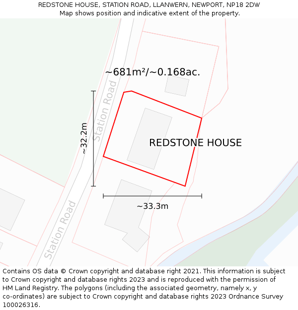 REDSTONE HOUSE, STATION ROAD, LLANWERN, NEWPORT, NP18 2DW: Plot and title map