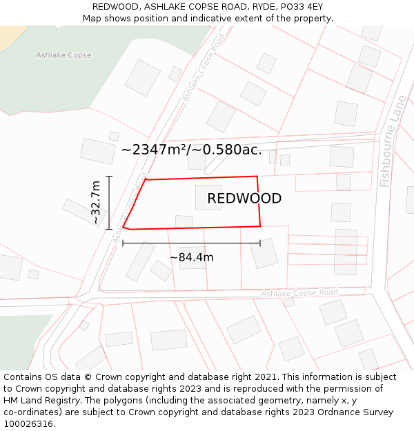 REDWOOD, ASHLAKE COPSE ROAD, RYDE, PO33 4EY: Plot and title map