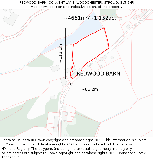 REDWOOD BARN, CONVENT LANE, WOODCHESTER, STROUD, GL5 5HR: Plot and title map