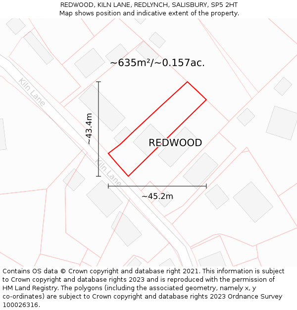 REDWOOD, KILN LANE, REDLYNCH, SALISBURY, SP5 2HT: Plot and title map