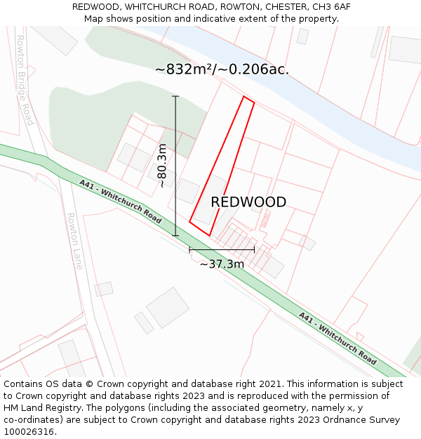 REDWOOD, WHITCHURCH ROAD, ROWTON, CHESTER, CH3 6AF: Plot and title map