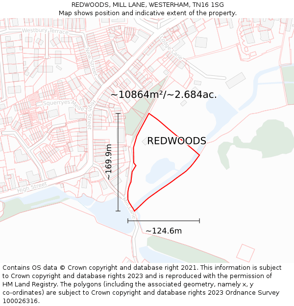 REDWOODS, MILL LANE, WESTERHAM, TN16 1SG: Plot and title map