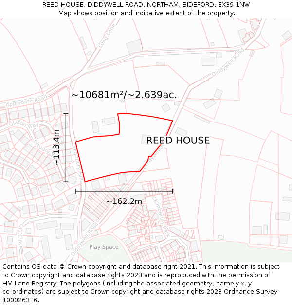REED HOUSE, DIDDYWELL ROAD, NORTHAM, BIDEFORD, EX39 1NW: Plot and title map