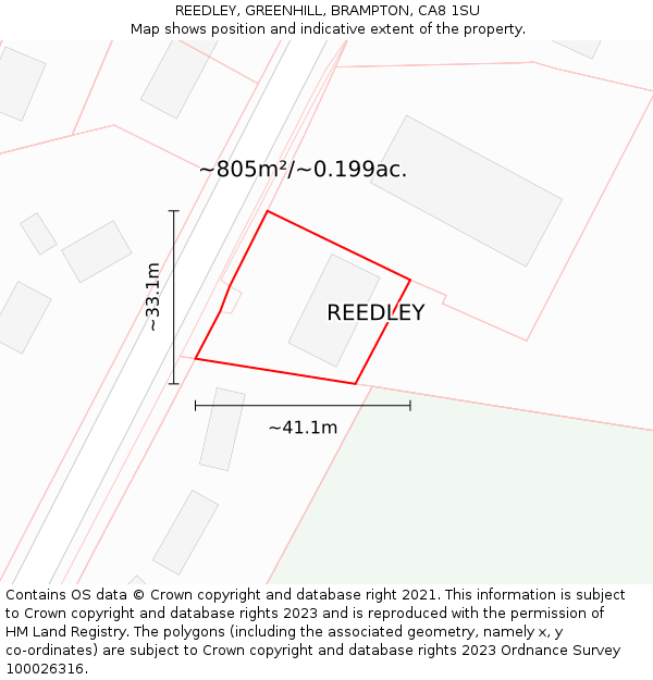 REEDLEY, GREENHILL, BRAMPTON, CA8 1SU: Plot and title map