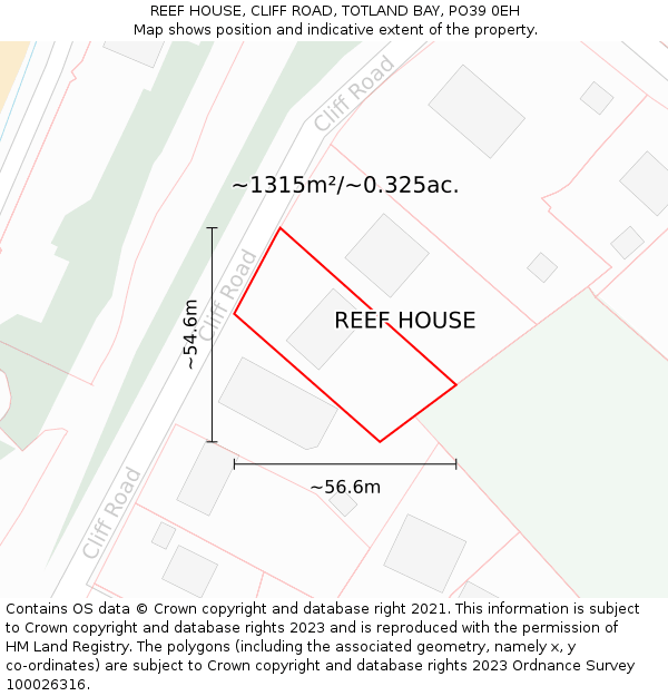 REEF HOUSE, CLIFF ROAD, TOTLAND BAY, PO39 0EH: Plot and title map