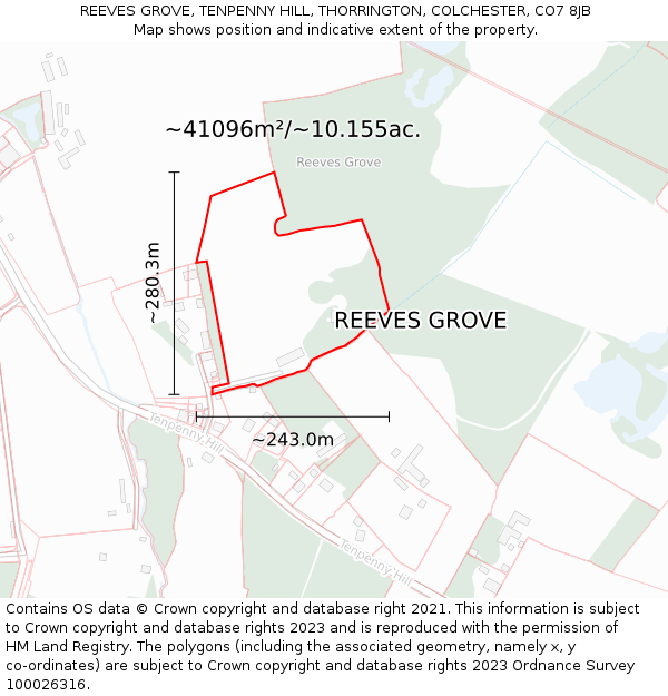 REEVES GROVE, TENPENNY HILL, THORRINGTON, COLCHESTER, CO7 8JB: Plot and title map