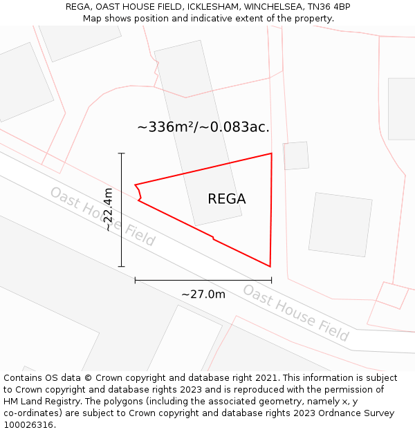 REGA, OAST HOUSE FIELD, ICKLESHAM, WINCHELSEA, TN36 4BP: Plot and title map