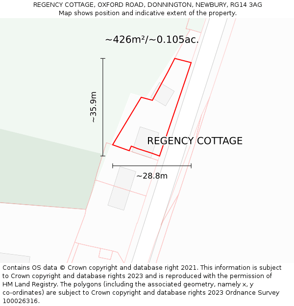 REGENCY COTTAGE, OXFORD ROAD, DONNINGTON, NEWBURY, RG14 3AG: Plot and title map