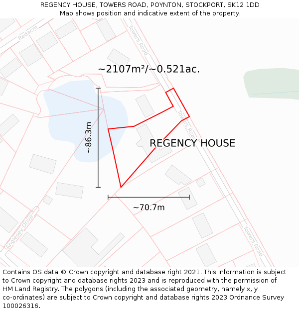 REGENCY HOUSE, TOWERS ROAD, POYNTON, STOCKPORT, SK12 1DD: Plot and title map