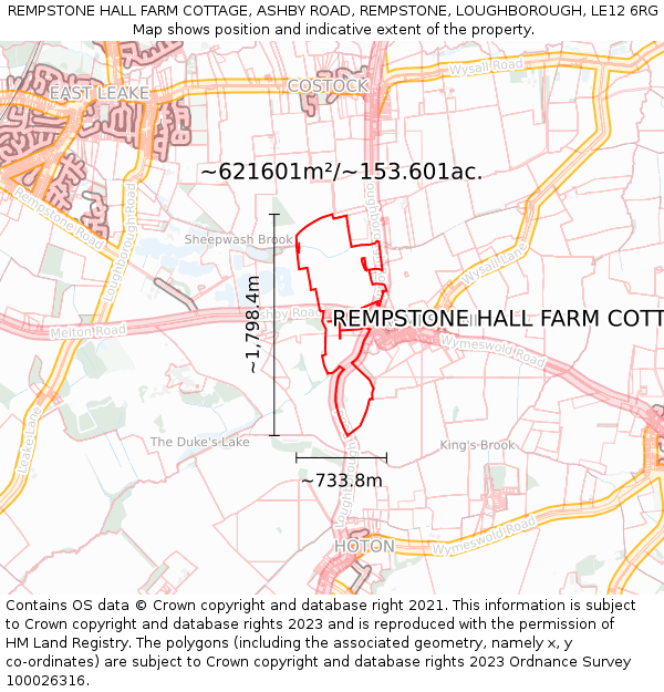 REMPSTONE HALL FARM COTTAGE, ASHBY ROAD, REMPSTONE, LOUGHBOROUGH, LE12 6RG: Plot and title map