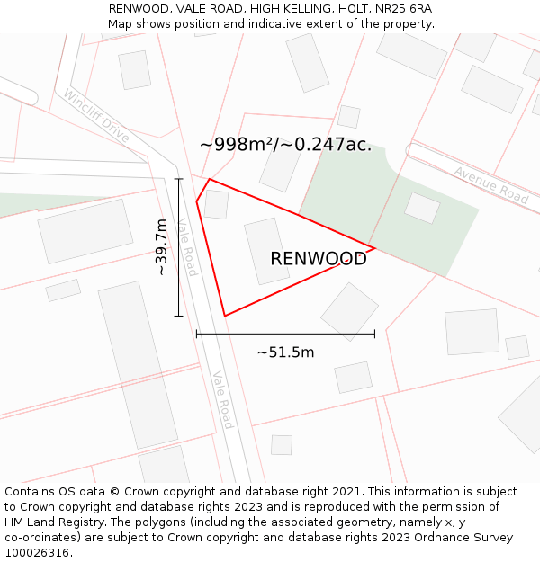 RENWOOD, VALE ROAD, HIGH KELLING, HOLT, NR25 6RA: Plot and title map