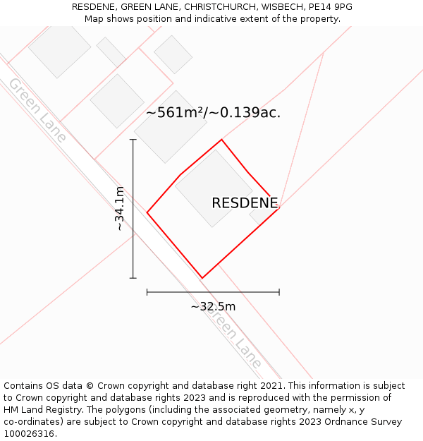RESDENE, GREEN LANE, CHRISTCHURCH, WISBECH, PE14 9PG: Plot and title map
