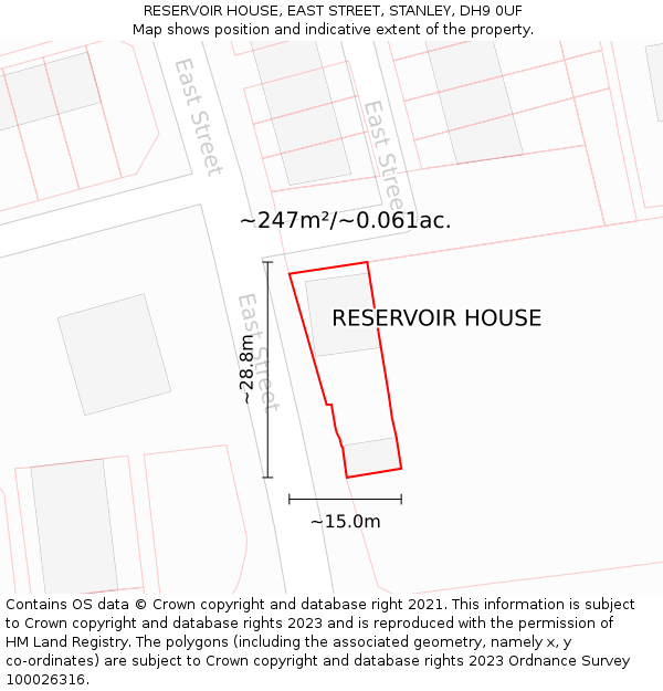RESERVOIR HOUSE, EAST STREET, STANLEY, DH9 0UF: Plot and title map