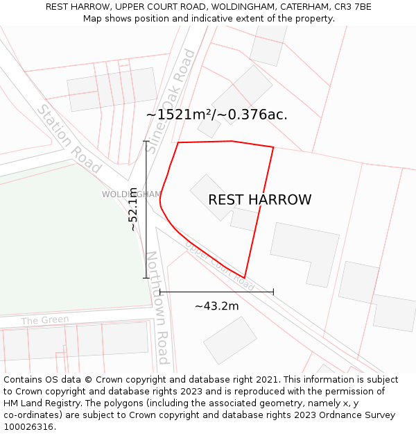 REST HARROW, UPPER COURT ROAD, WOLDINGHAM, CATERHAM, CR3 7BE: Plot and title map