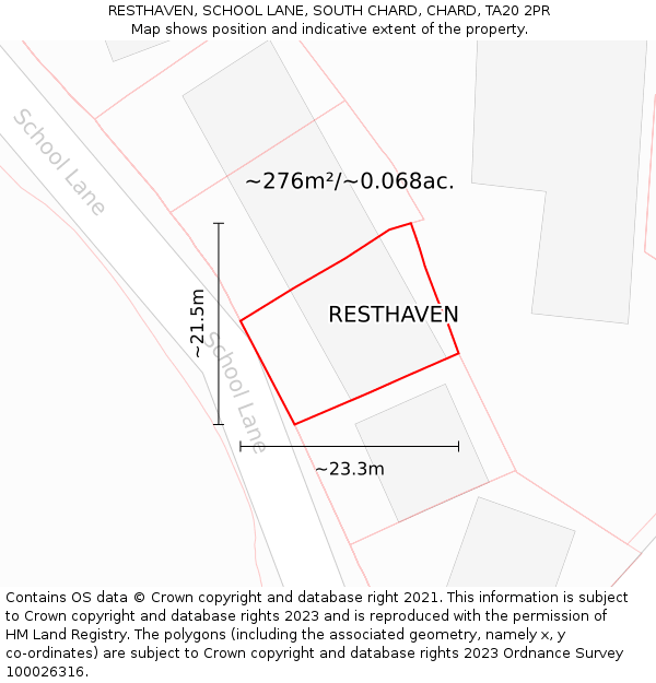 RESTHAVEN, SCHOOL LANE, SOUTH CHARD, CHARD, TA20 2PR: Plot and title map