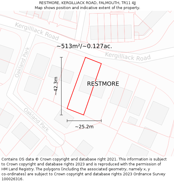 RESTMORE, KERGILLIACK ROAD, FALMOUTH, TR11 4JJ: Plot and title map