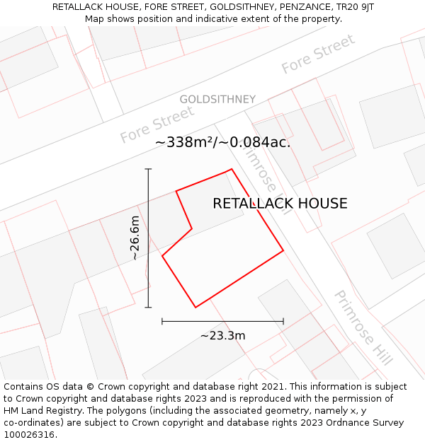 RETALLACK HOUSE, FORE STREET, GOLDSITHNEY, PENZANCE, TR20 9JT: Plot and title map