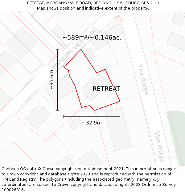 RETREAT, MORGANS VALE ROAD, REDLYNCH, SALISBURY, SP5 2HU: Plot and title map