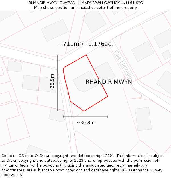 RHANDIR MWYN, DWYRAN, LLANFAIRPWLLGWYNGYLL, LL61 6YG: Plot and title map