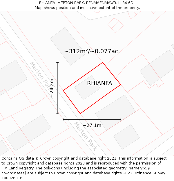 RHIANFA, MERTON PARK, PENMAENMAWR, LL34 6DL: Plot and title map